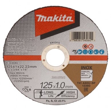 Pjovimo diskas metalui MAKITA A60U 125x1,0mm, 12vnt. 1