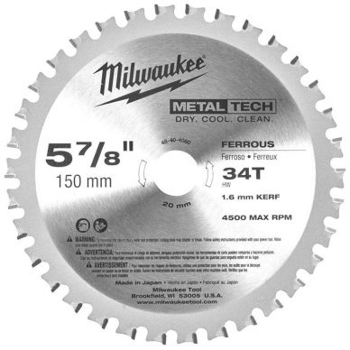 Pjovimo diskas metalui MILWAUKEE 150x1,6x20 34HW