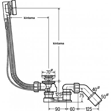 SIMPLEX Vonios sifonas su vandens perpylimo sistema 40/50 3