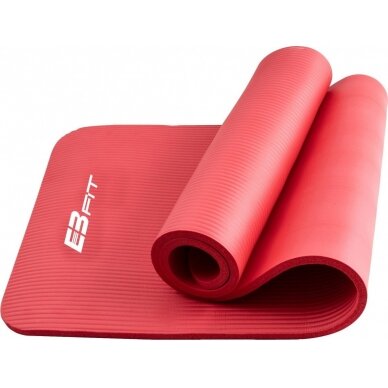 Treniruočių kilimėlis EB Fit NBR, 180x60x1cm, raudonas, su krepšiu