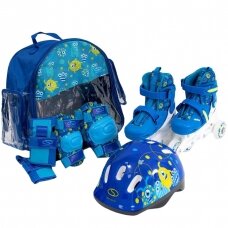 Vaikiškas riedučių ir apsaugų komplektas SMJ Combo Monster, dydis 30-33, mėlynas