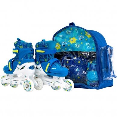 Vaikiškas riedučių ir apsaugų komplektas SMJ Combo Monster, dydis 30-33, mėlynas 2