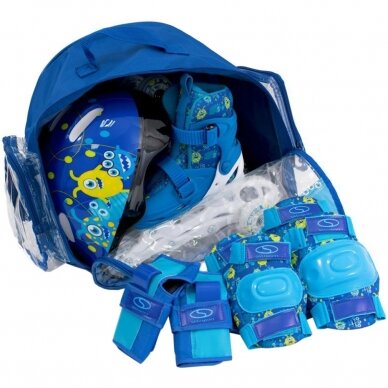 Vaikiškas riedučių ir apsaugų komplektas SMJ Combo Monster, dydis 30-33, mėlynas 3